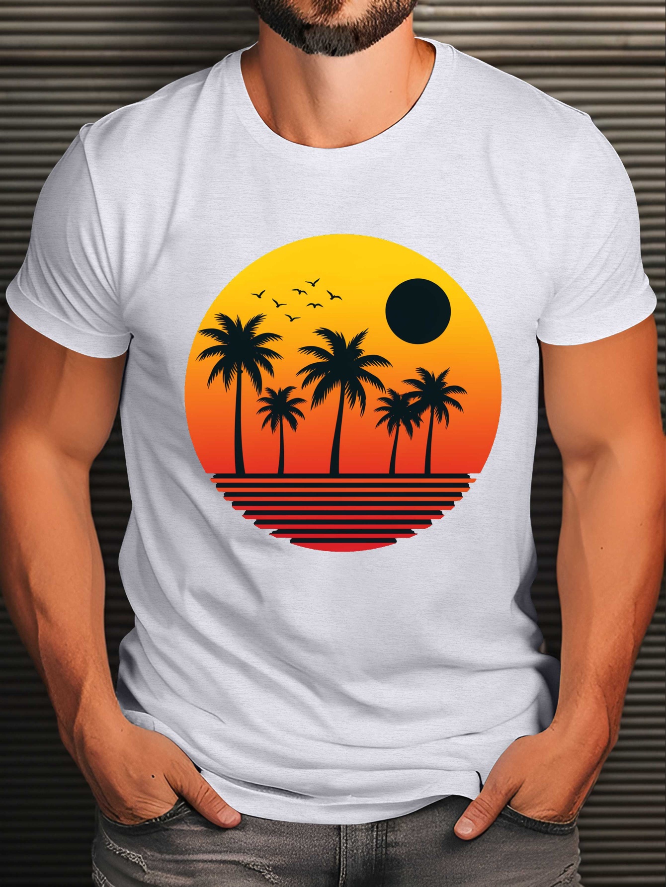 Tee Graphic Print - Plus Size Men's Summer T-shirt, Palmtree