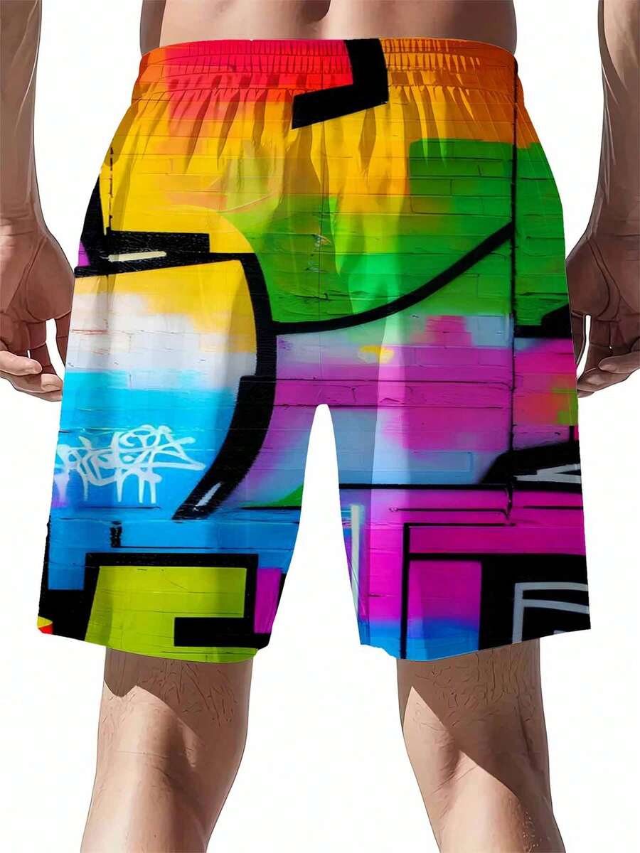 Mens Rainbow Graffiti Print Sw - Swim Trunk Quick Dry avaliação e preço