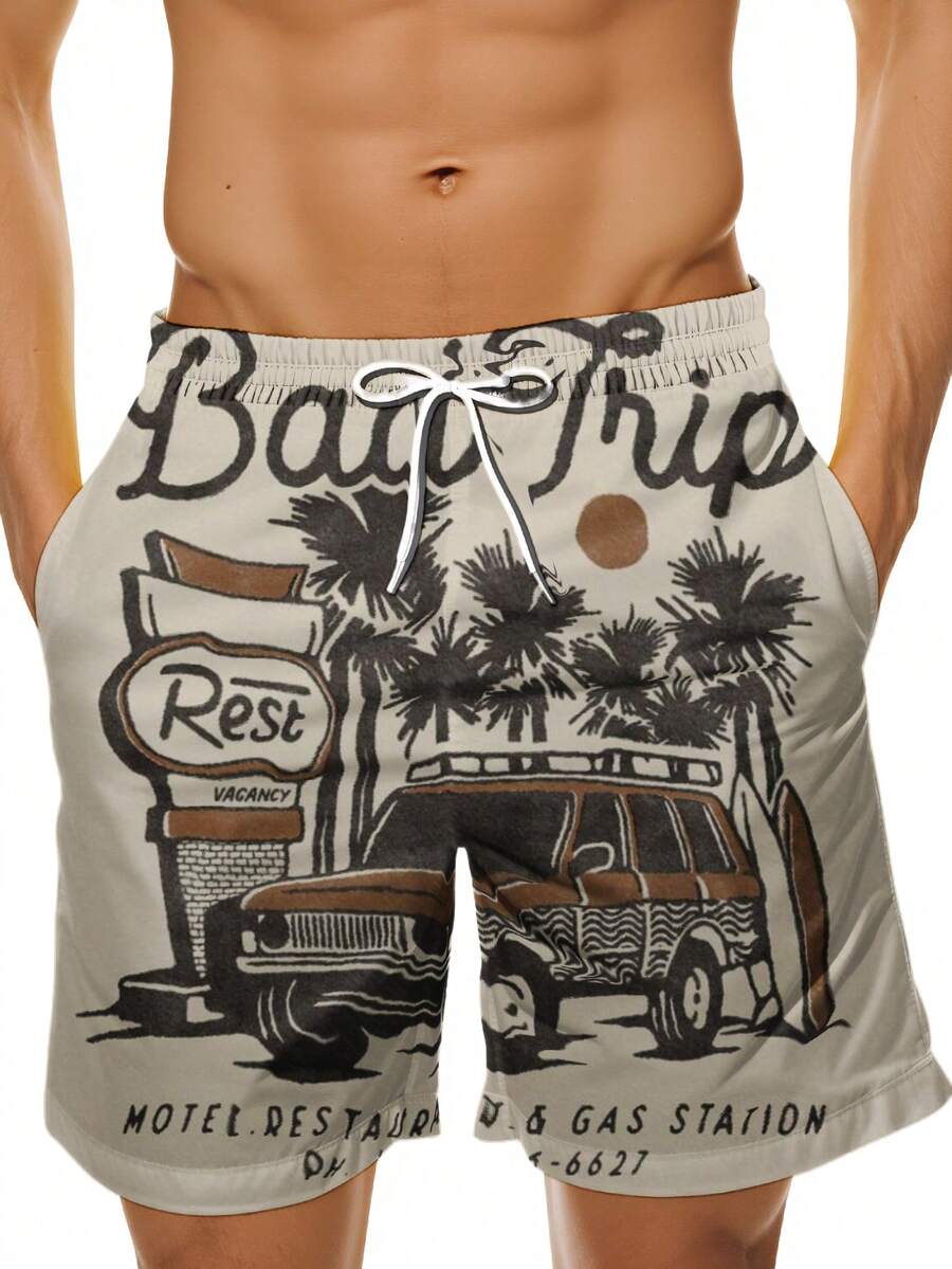 Mens Beach Trip Print Board Sh - Swim Trunk Quick Dry avaliação e preço