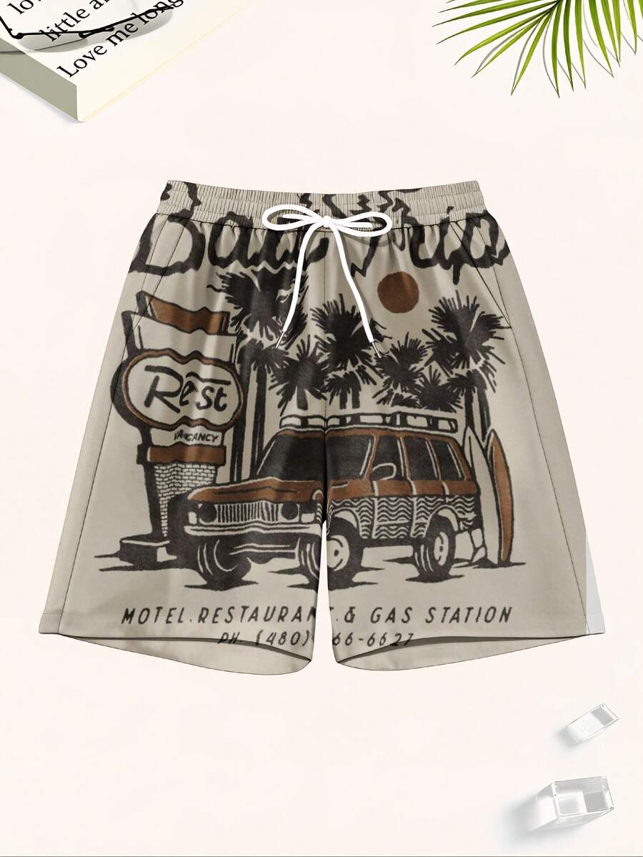 Mens Beach Trip Print Board Sh - Swim Trunk Quick Dry avaliação e preço