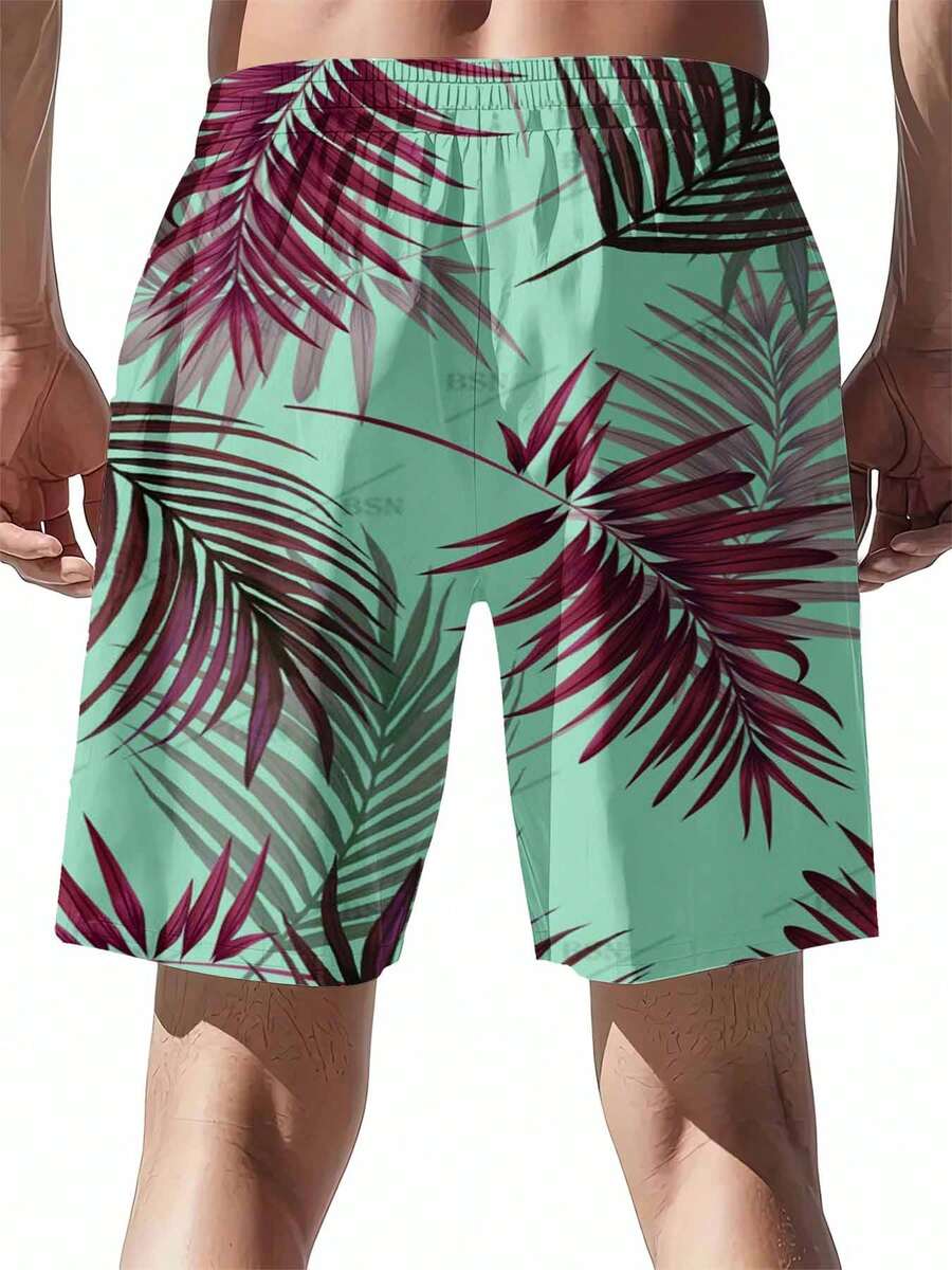 Mint Green And Burgundy Palm L - Swim Trunk Quick Dry avaliação e preço