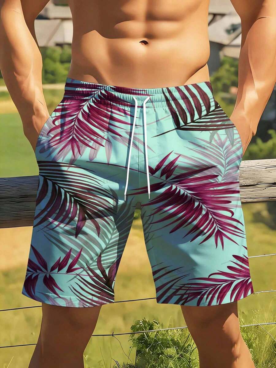 Mint Green And Burgundy Palm L - Swim Trunk Quick Dry avaliação e preço
