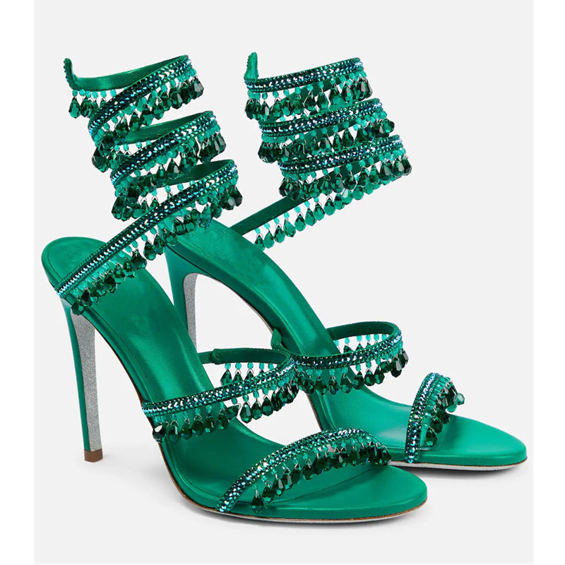 Sexy Green Crystal Fringe Stil - Casual Sandal Leather avaliação e preço