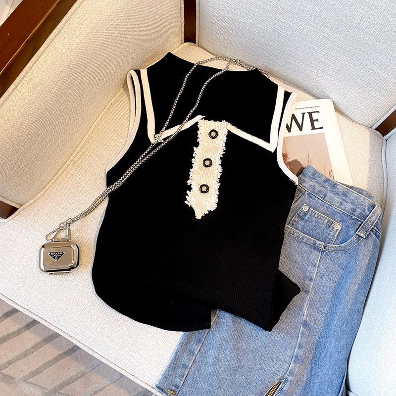 Slim Fit Knitted Vest Women's  - Shirt Camp Collar avaliação e preço