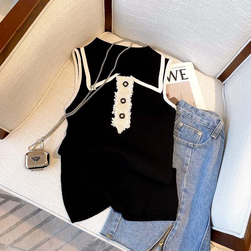 Slim Fit Knitted Vest Women's  - Shirt Camp Collar avaliação e preço