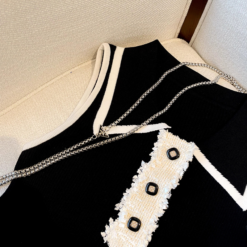 Slim Fit Knitted Vest Women's  - Shirt Camp Collar avaliação e preço