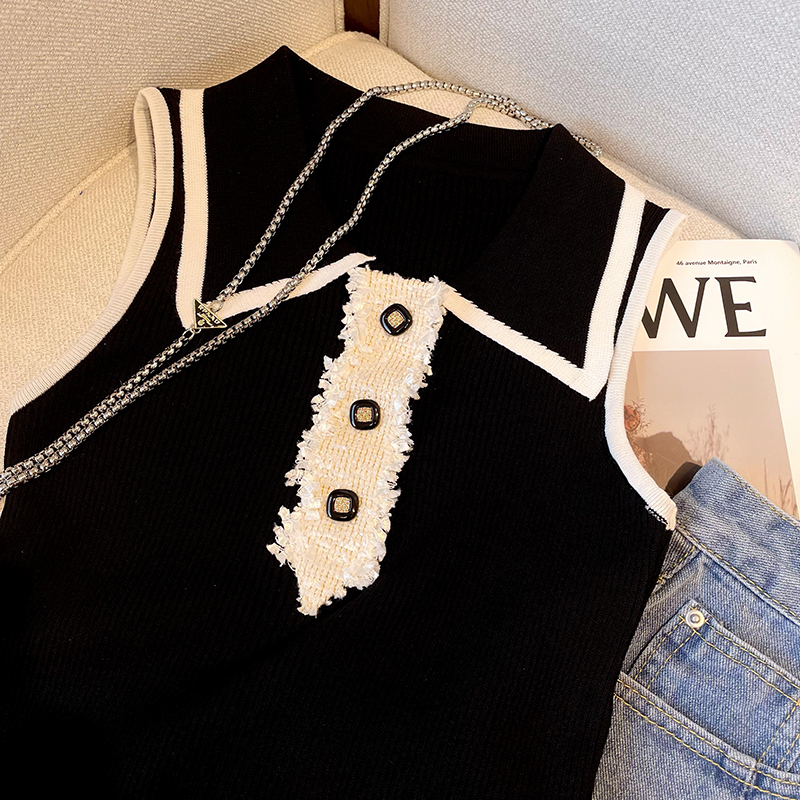 Slim Fit Knitted Vest Women's  - Shirt Camp Collar avaliação e preço