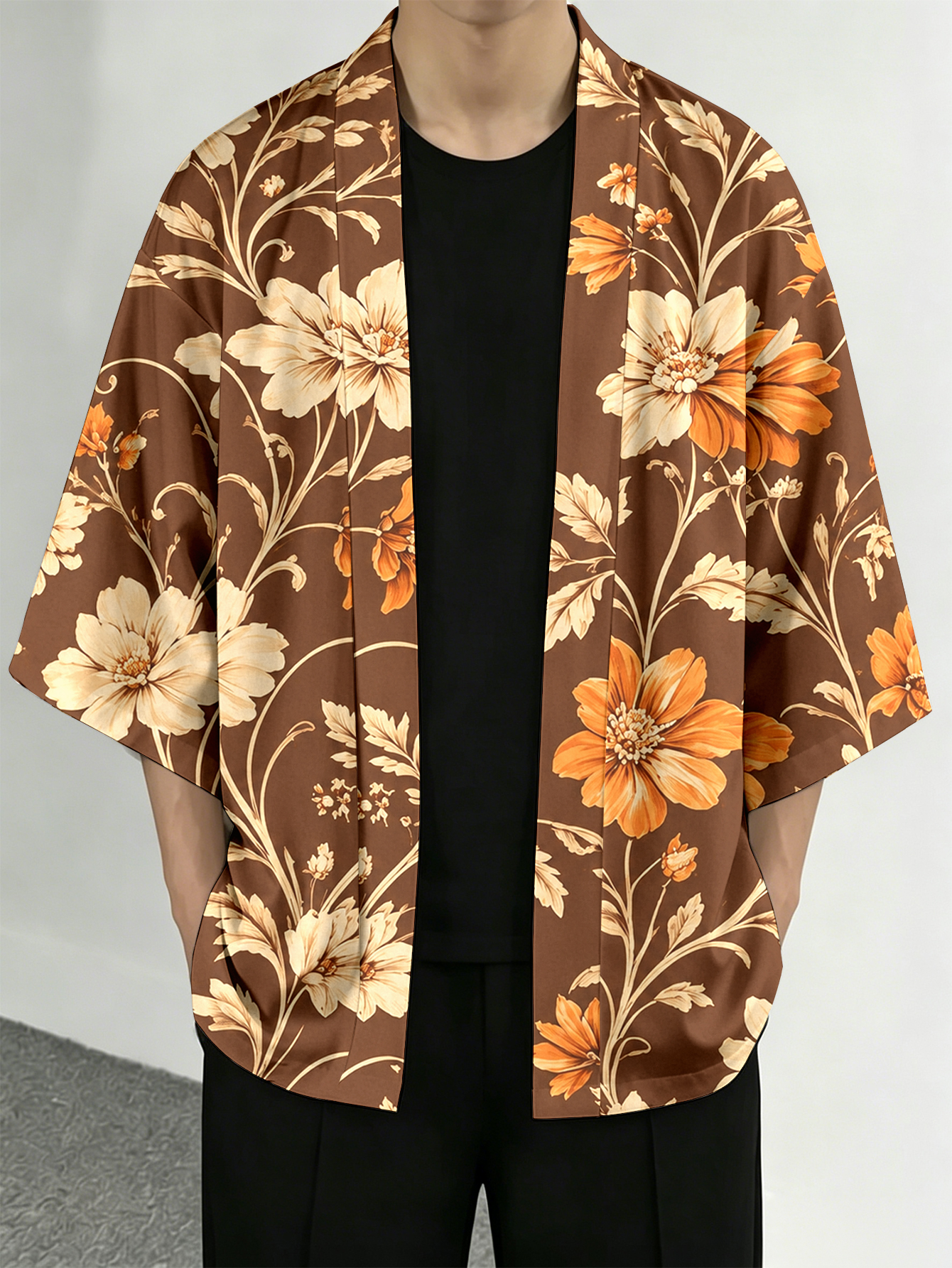 Men's casual top Brown Floral  - Resort Shirt Floral avaliação e preço
