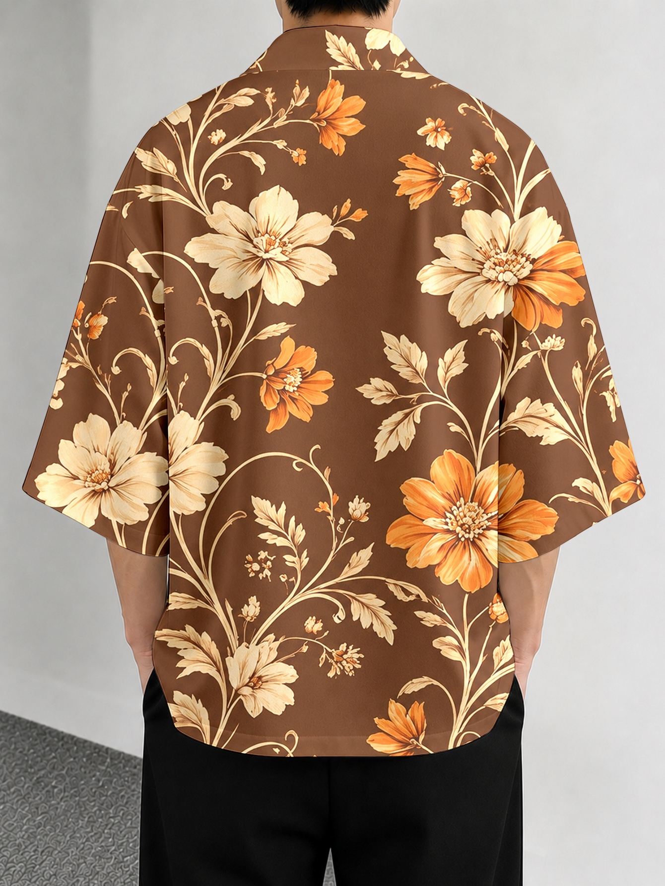 Men's casual top Brown Floral  - Resort Shirt Floral avaliação e preço