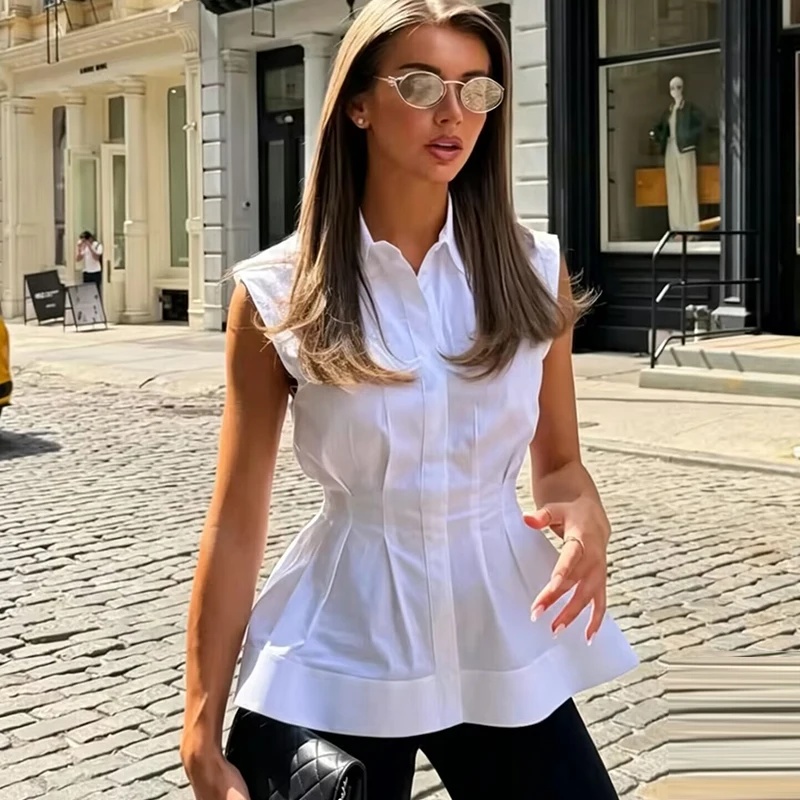 Women Casual Sleeveless Slim S - Shirt Camp Collar avaliação e preço