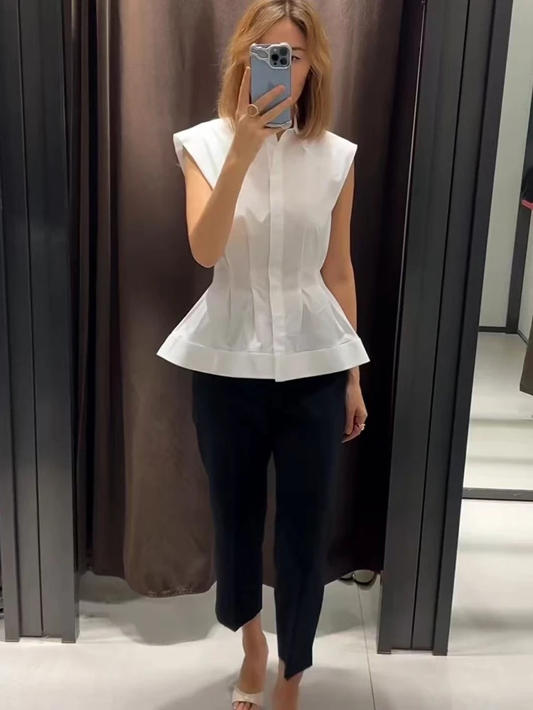 Women Casual Sleeveless Slim S - Shirt Camp Collar avaliação e preço
