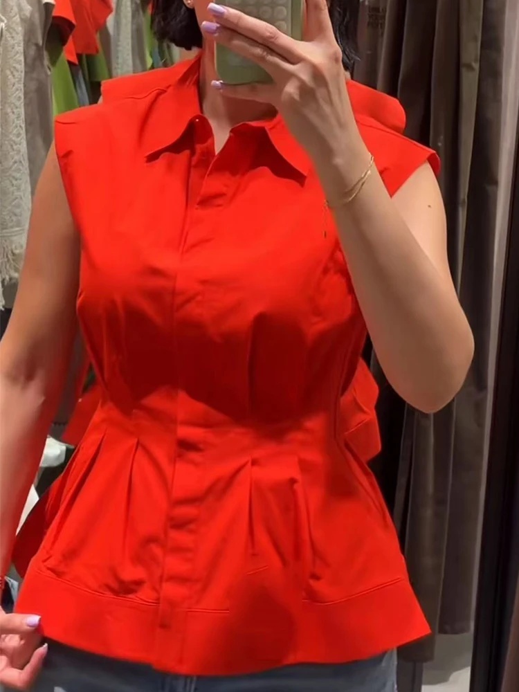 Women Casual Sleeveless Slim S - Shirt Camp Collar avaliação e preço