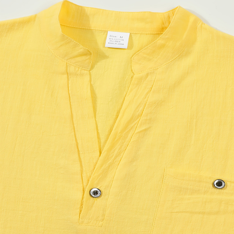 Men's Cotton Linen Henley Shir - Linen Shirt Breathable avaliação e preço