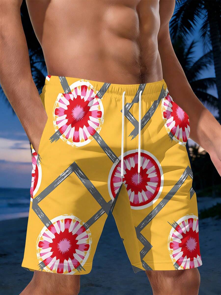Mens Geometric Floral Print Be - Swim Trunk Quick Dry avaliação e preço