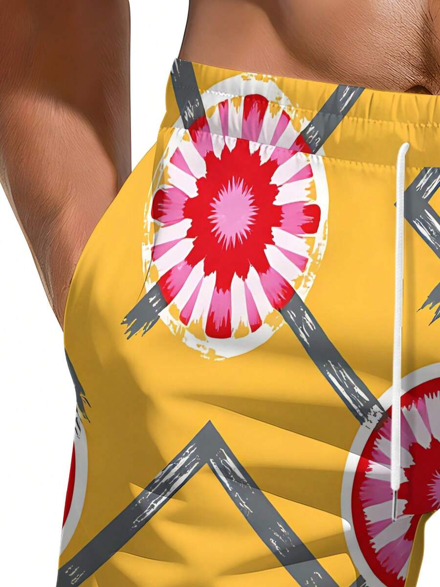 Mens Geometric Floral Print Be - Swim Trunk Quick Dry avaliação e preço