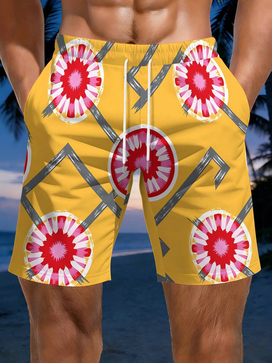 Mens Geometric Floral Print Be - Swim Trunk Quick Dry avaliação e preço