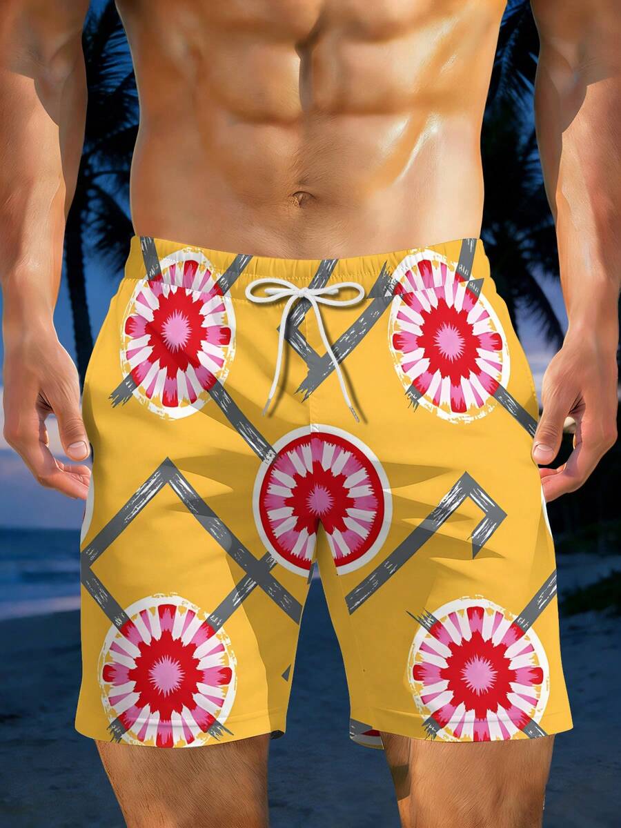 Mens Geometric Floral Print Be - Swim Trunk Quick Dry avaliação e preço