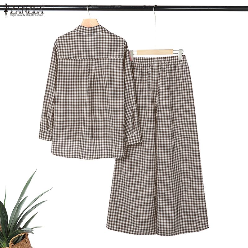 ZANZEA Women's Gingham Pant Su - Shirt Camp Collar avaliação e preço
