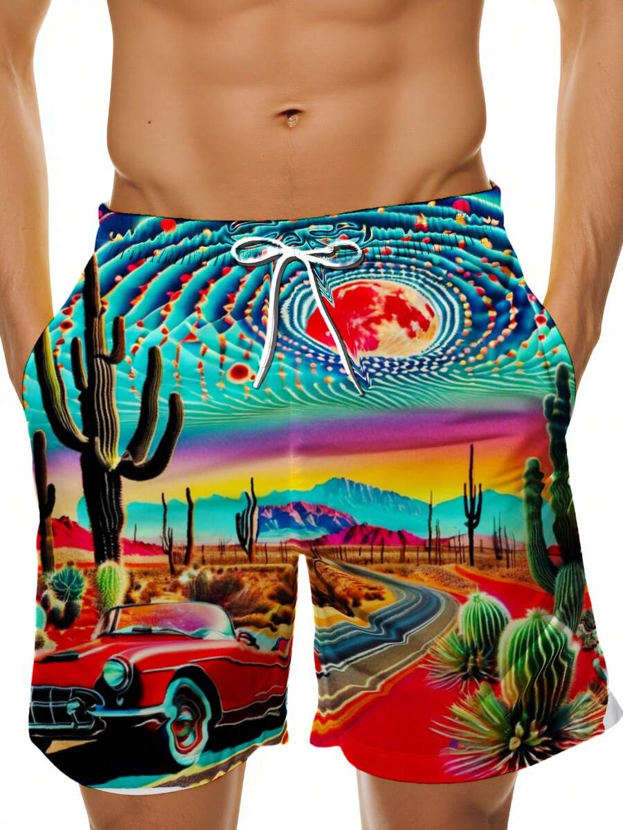 Mens Desert Scene Swim Trunks  - Swim Trunk Quick Dry avaliação e preço
