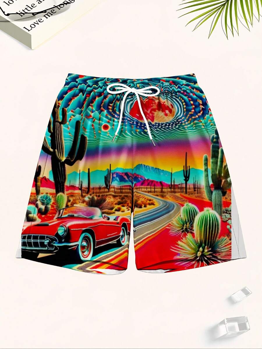 Mens Desert Scene Swim Trunks  - Swim Trunk Quick Dry avaliação e preço