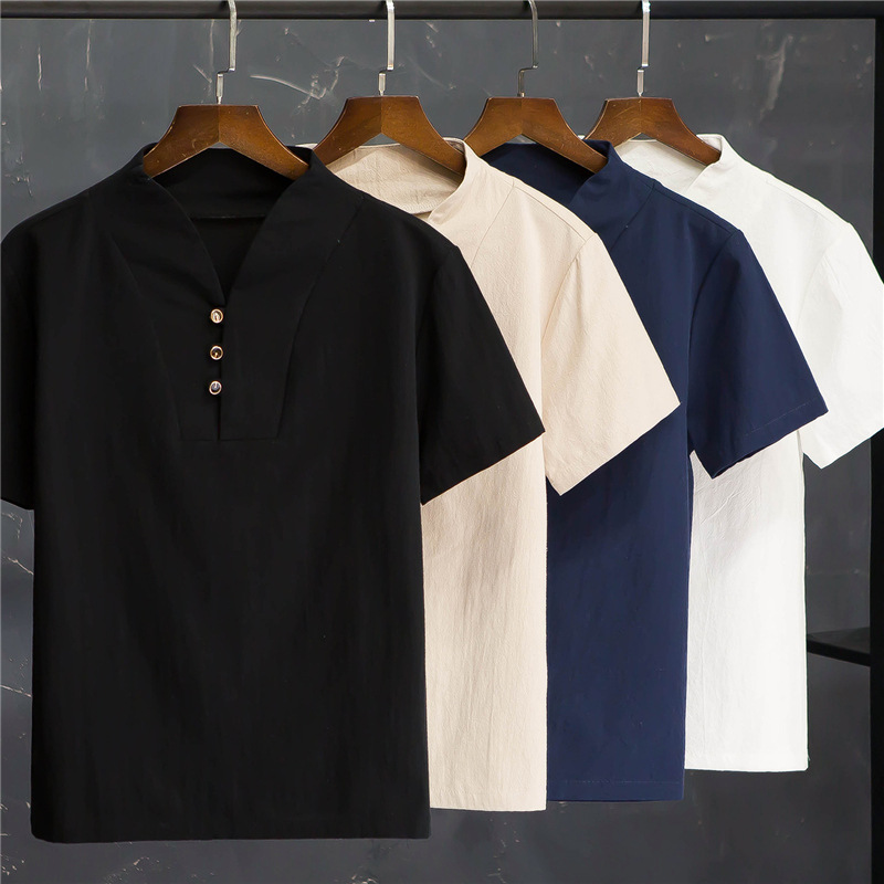 Men's Summer Cotton Linen Shor - Linen Shirt Breathable avaliação e preço