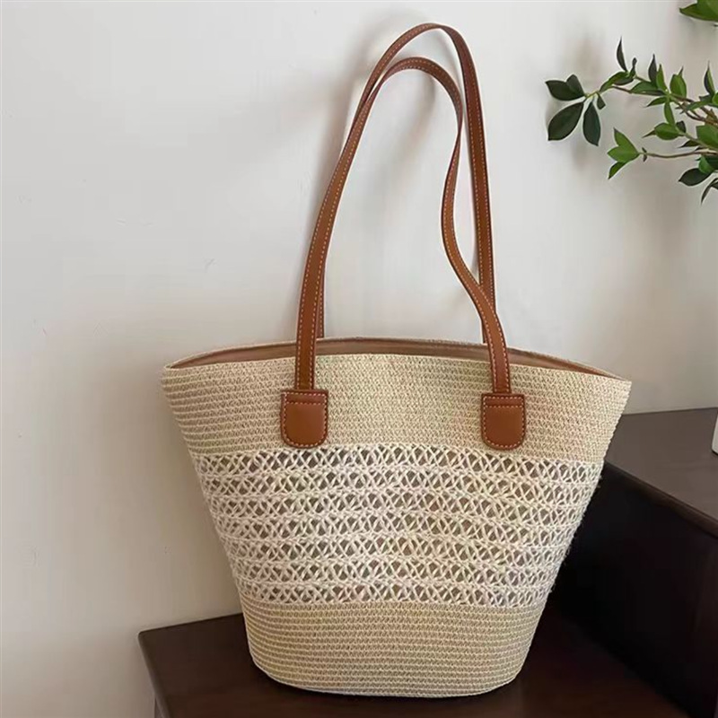Large Capacity Straw Woven Bag - Bucket Hat Straw avaliação e preço