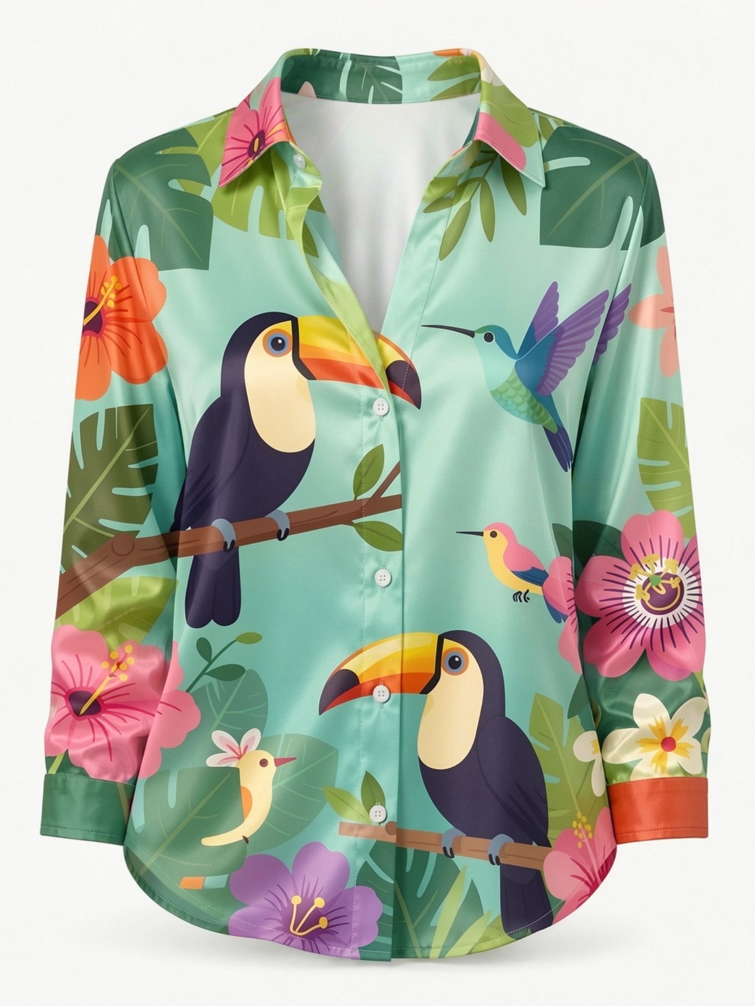 Mint Toucan Satin Button Shirt - Resort Shirt Floral avaliação e preço