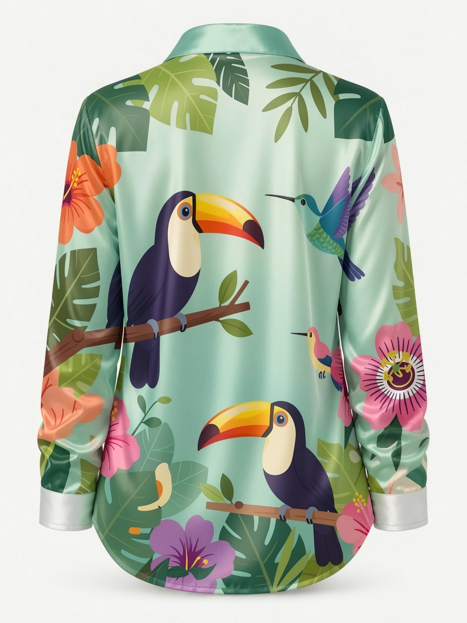 Mint Toucan Satin Button Shirt - Resort Shirt Floral avaliação e preço