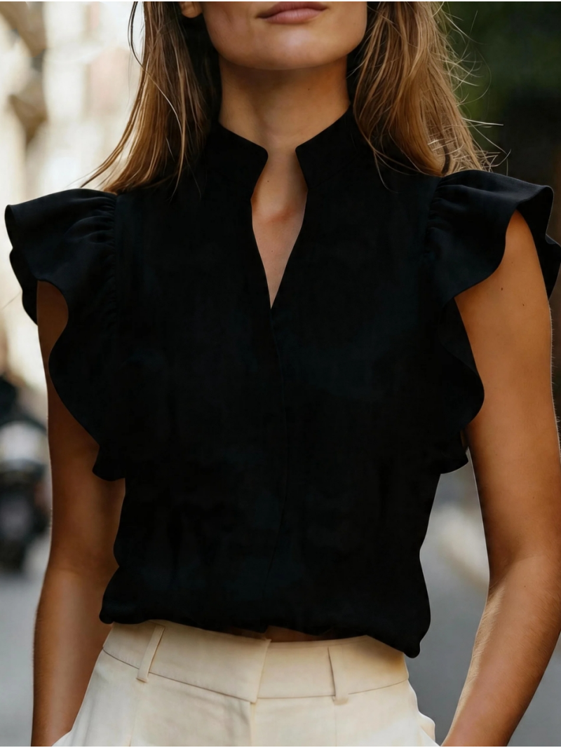 Sleeveless Ruffle Sleeve Top S - Shirt Camp Collar avaliação e preço