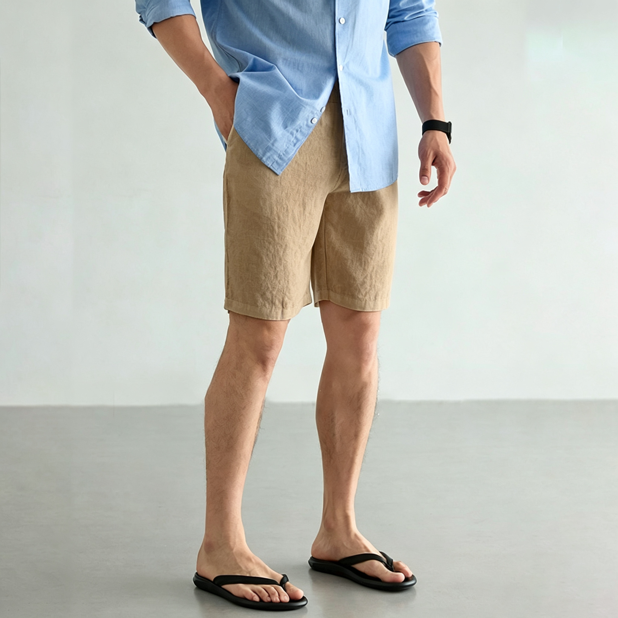 Men's Linen Cotton Shorts Summ - Short Linen Drawstring avaliação e preço