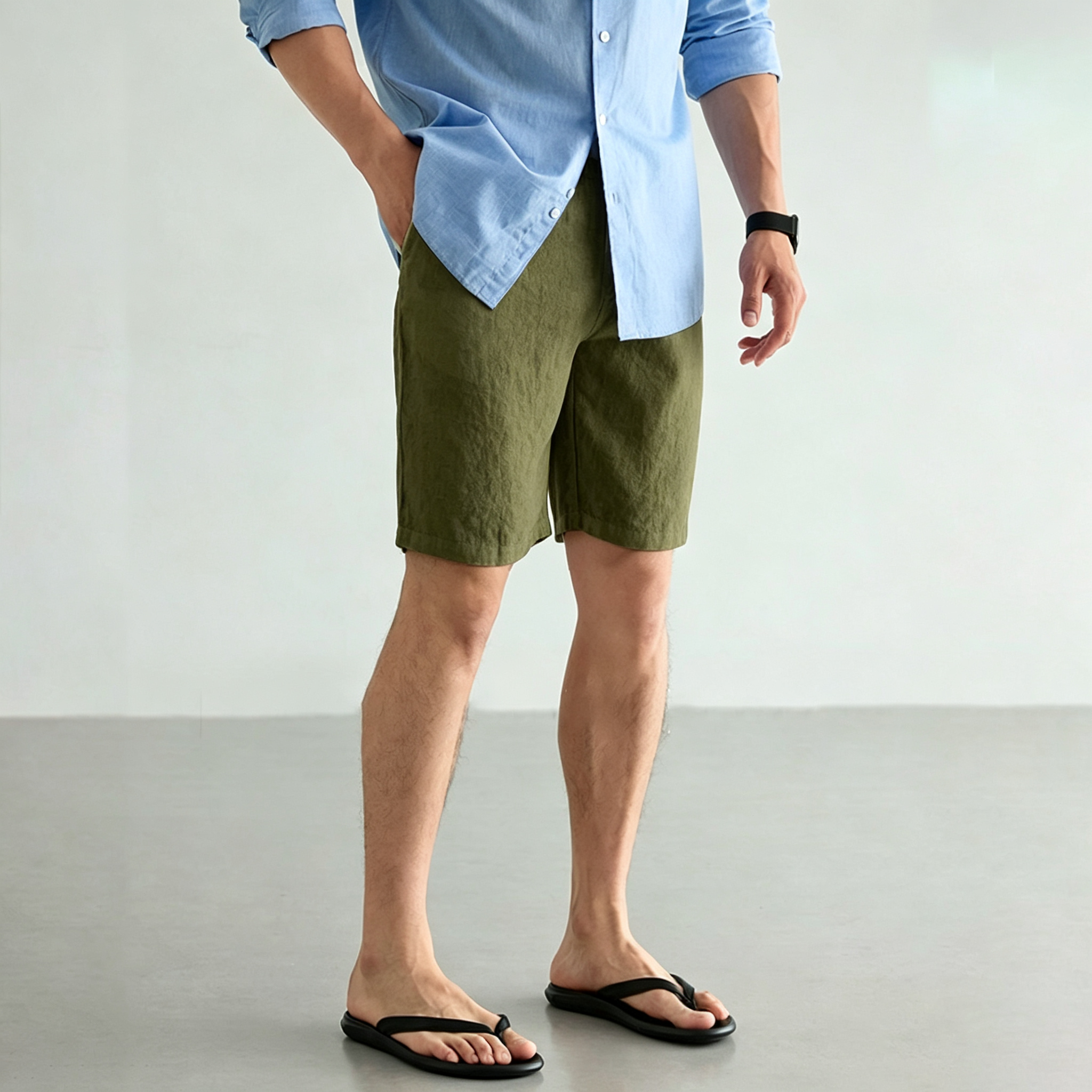 Men's Linen Cotton Shorts Summ - Short Linen Drawstring avaliação e preço