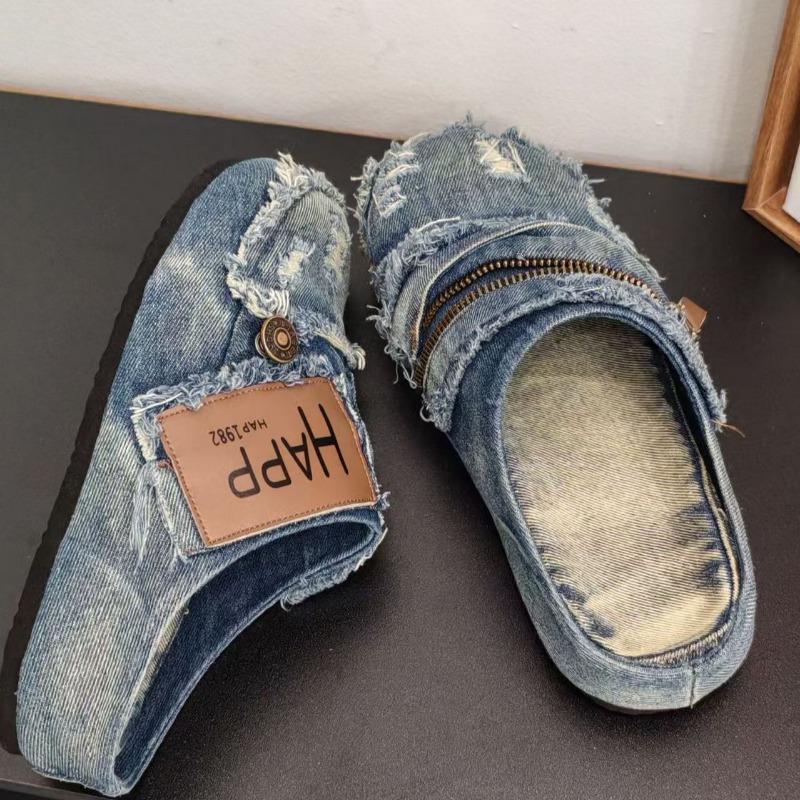 Washed Denim Metal Toe Flat He - Espadrille Slip On avaliação e preço