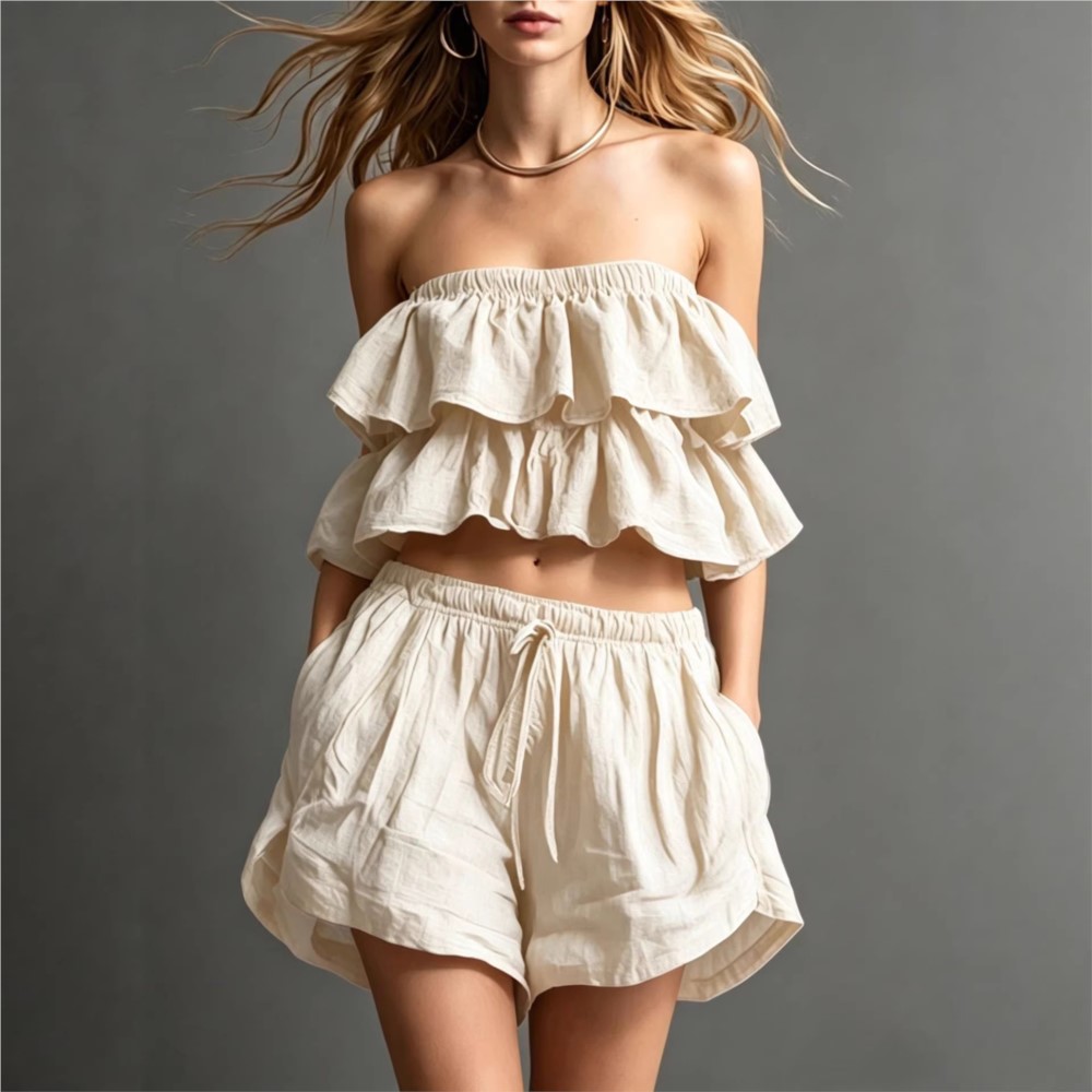 Ruffled Chest-wrapped Short To - Short Linen Drawstring avaliação e preço