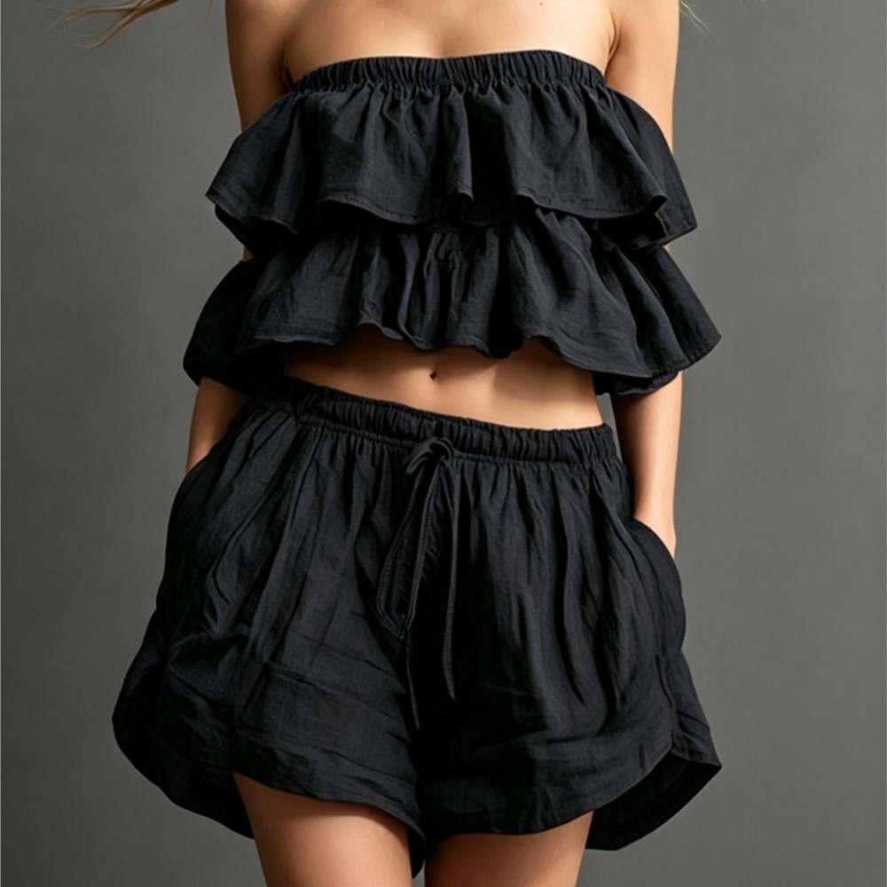 Ruffled Chest-wrapped Short To - Short Linen Drawstring avaliação e preço