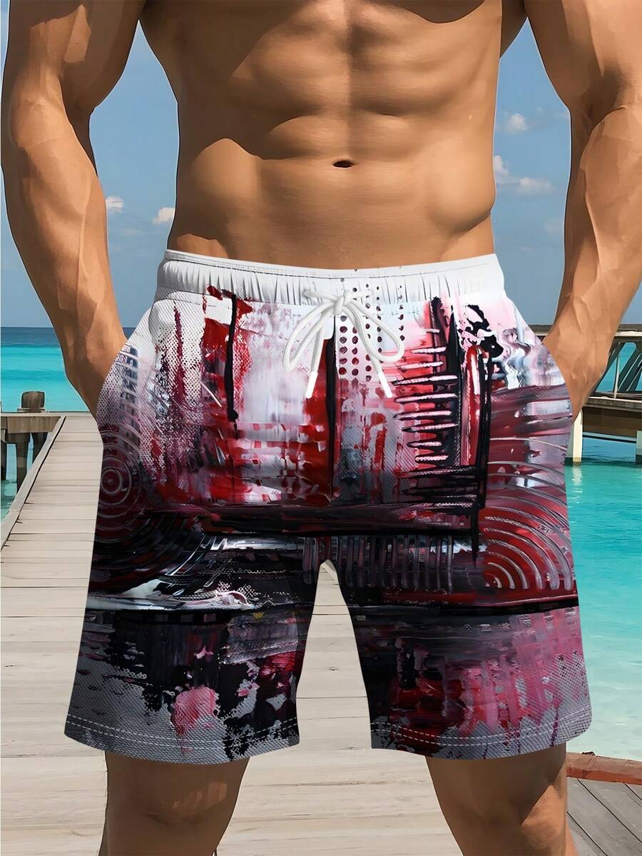 Mens Abstract Print Beach Shor - Swim Trunk Quick Dry avaliação e preço