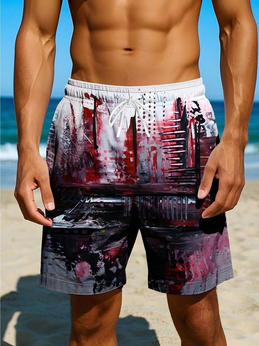 Mens Abstract Print Beach Shor - Swim Trunk Quick Dry avaliação e preço
