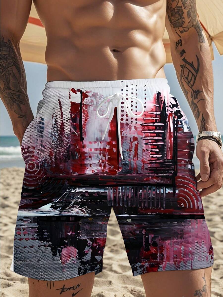 Mens Abstract Print Beach Shor - Swim Trunk Quick Dry avaliação e preço