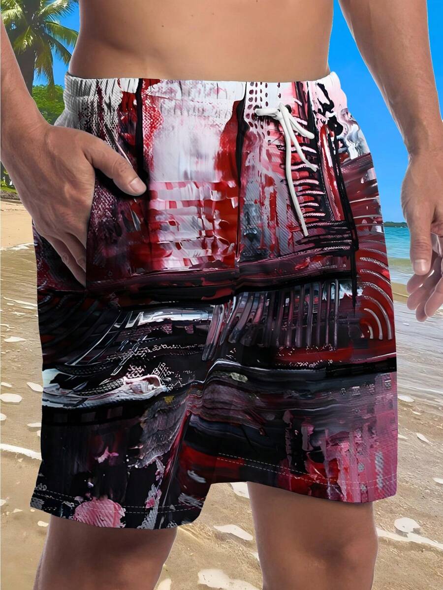 Mens Abstract Print Beach Shor - Swim Trunk Quick Dry avaliação e preço