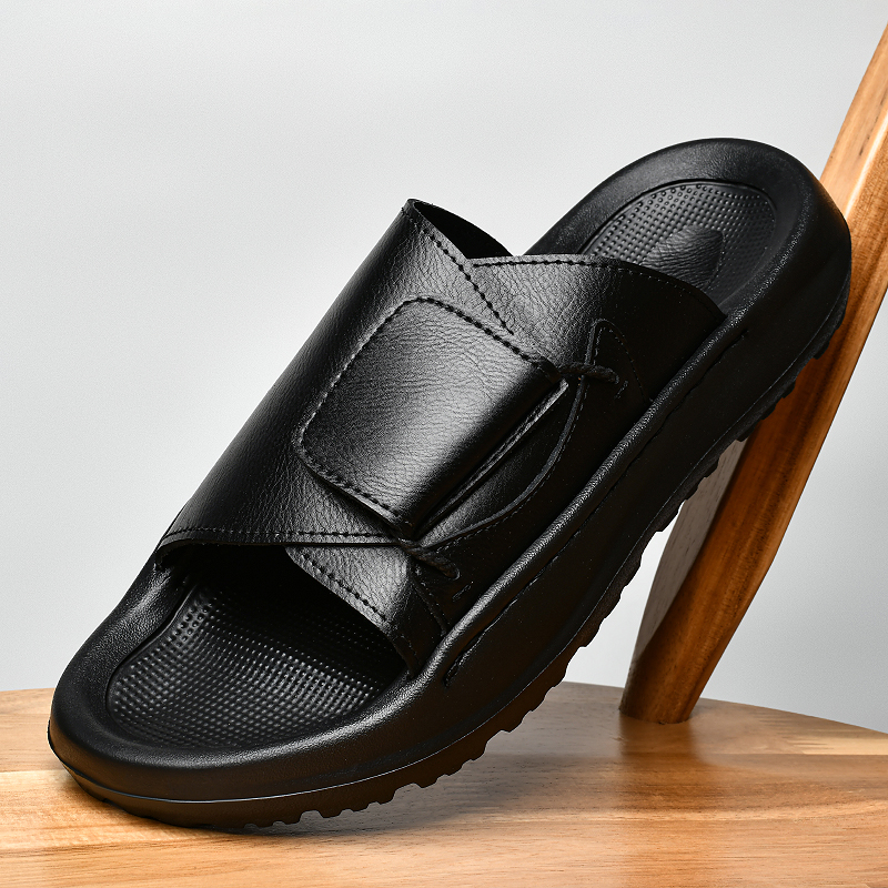 Leather Men's Slippers Slides  - Flip Flop Leather Men avaliação e preço