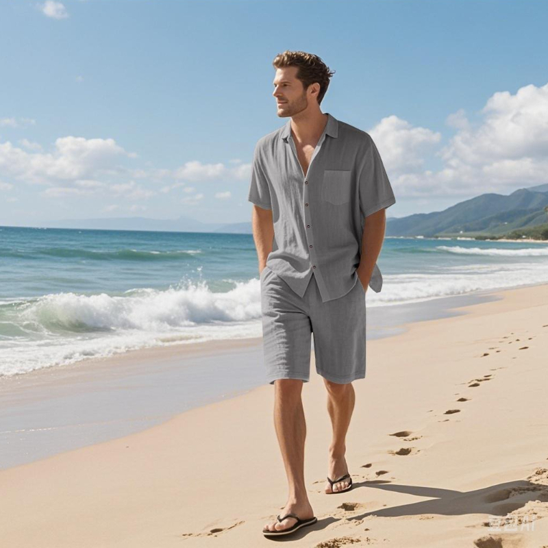 High-End Men's Summer Shorts S - Linen Shirt Breathable avaliação e preço