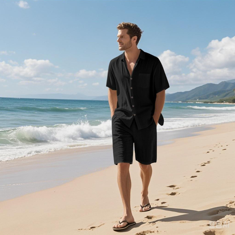 High-End Men's Summer Shorts S - Linen Shirt Breathable avaliação e preço