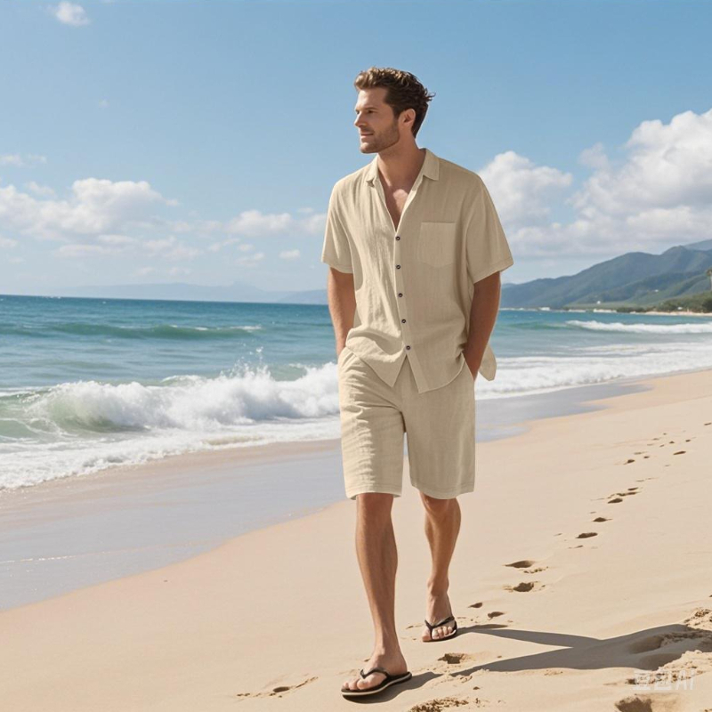 High-End Men's Summer Shorts S - Linen Shirt Breathable avaliação e preço