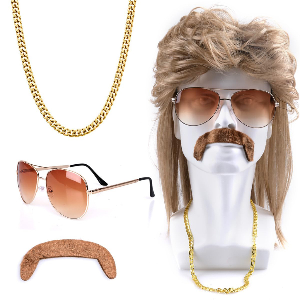 80s Disco Synthetic Wig Set Go - Sunglass Retainer Cord avaliação e preço