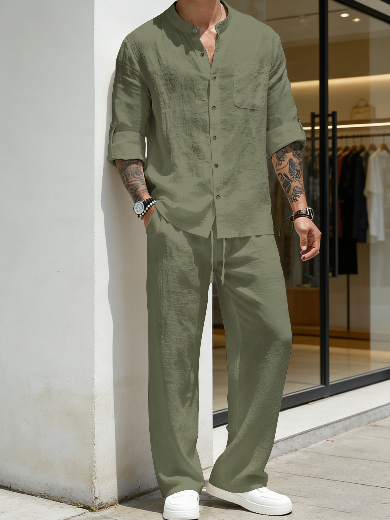 Suit Loose Linen Long Sleeve S - Linen Shirt Breathable avaliação e preço