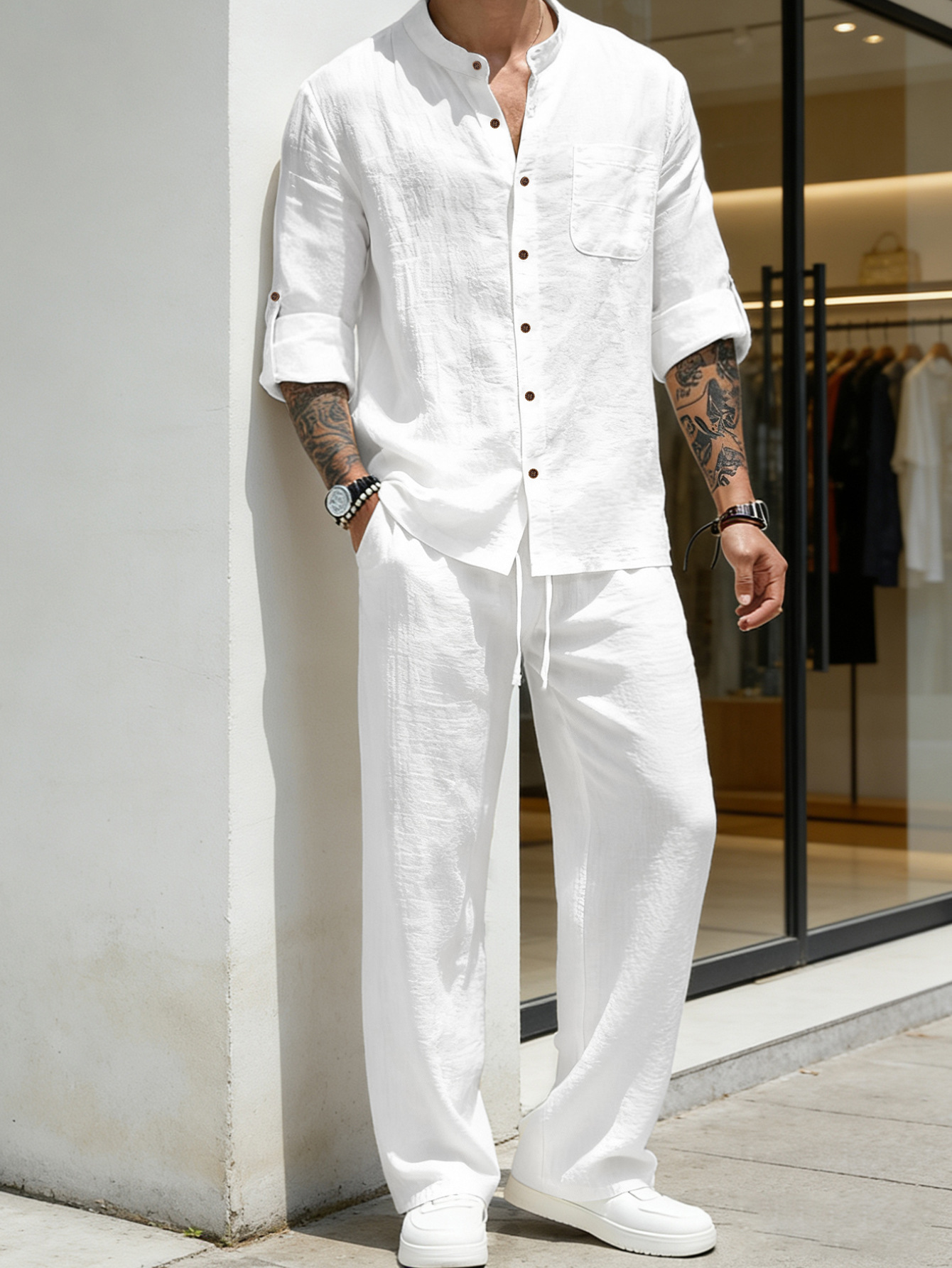 Suit Loose Linen Long Sleeve S - Linen Shirt Breathable avaliação e preço