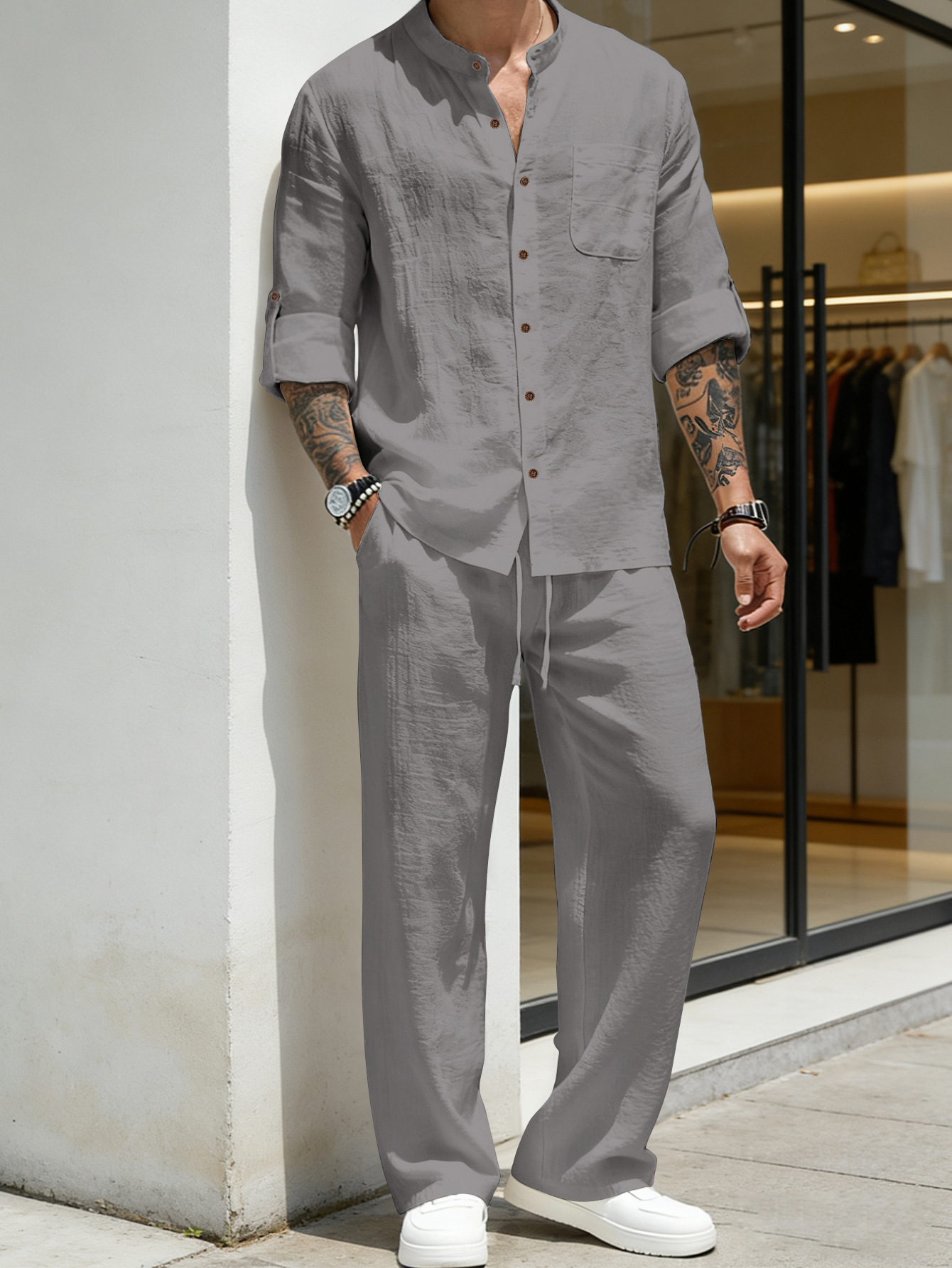 Suit Loose Linen Long Sleeve S - Linen Shirt Breathable avaliação e preço