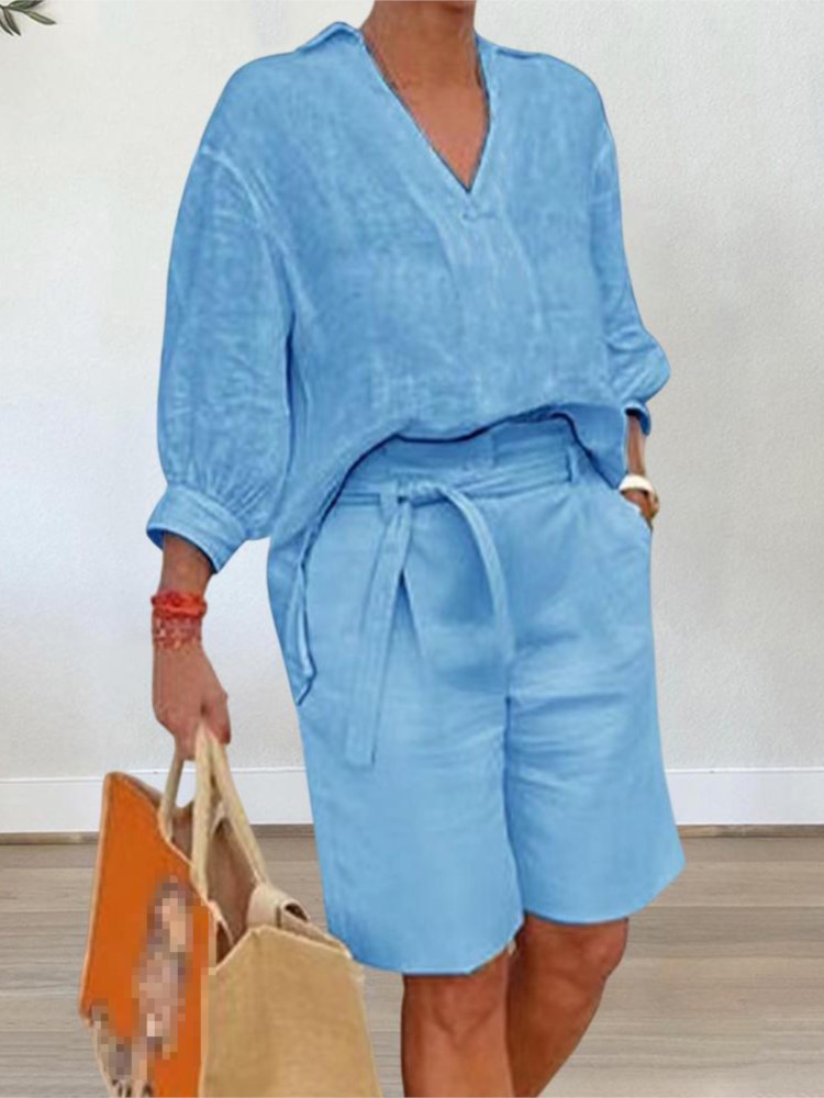 Women Suits Elegant Style Two  - Linen Shirt Breathable avaliação e preço