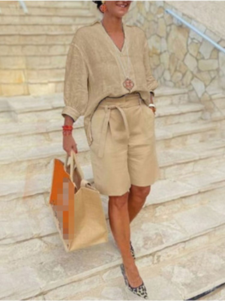 Women Suits Elegant Style Two  - Linen Shirt Breathable avaliação e preço