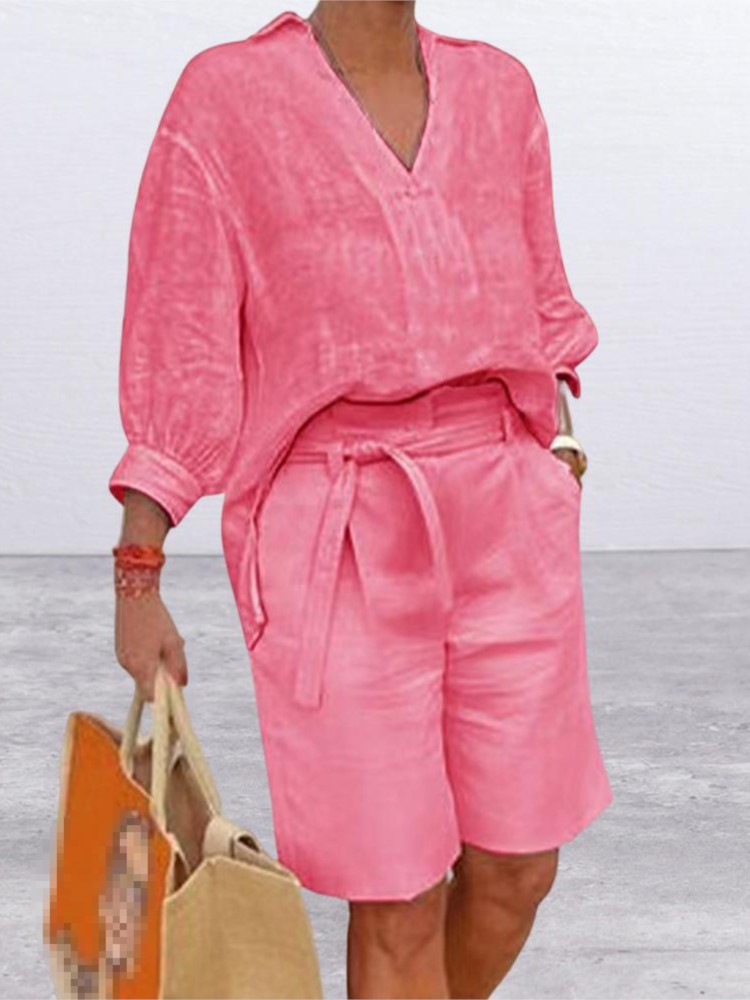 Women Suits Elegant Style Two  - Linen Shirt Breathable avaliação e preço