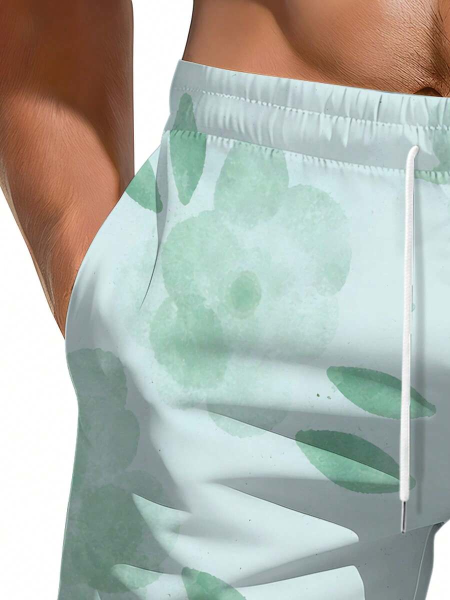Mens Floral Print Beach Shorts - Swim Trunk Quick Dry avaliação e preço